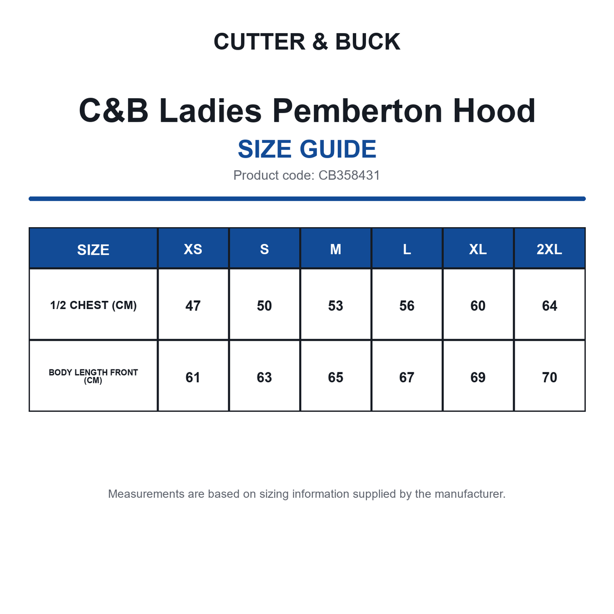 CB358431 C&B Ladies Pemberton Hood size guide (CB358431)