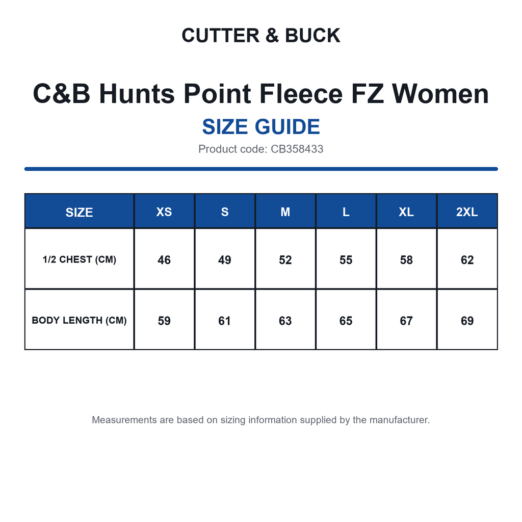 CB358433 C&B Hunts Point Fleece FZ Women size guide (CB358433)
