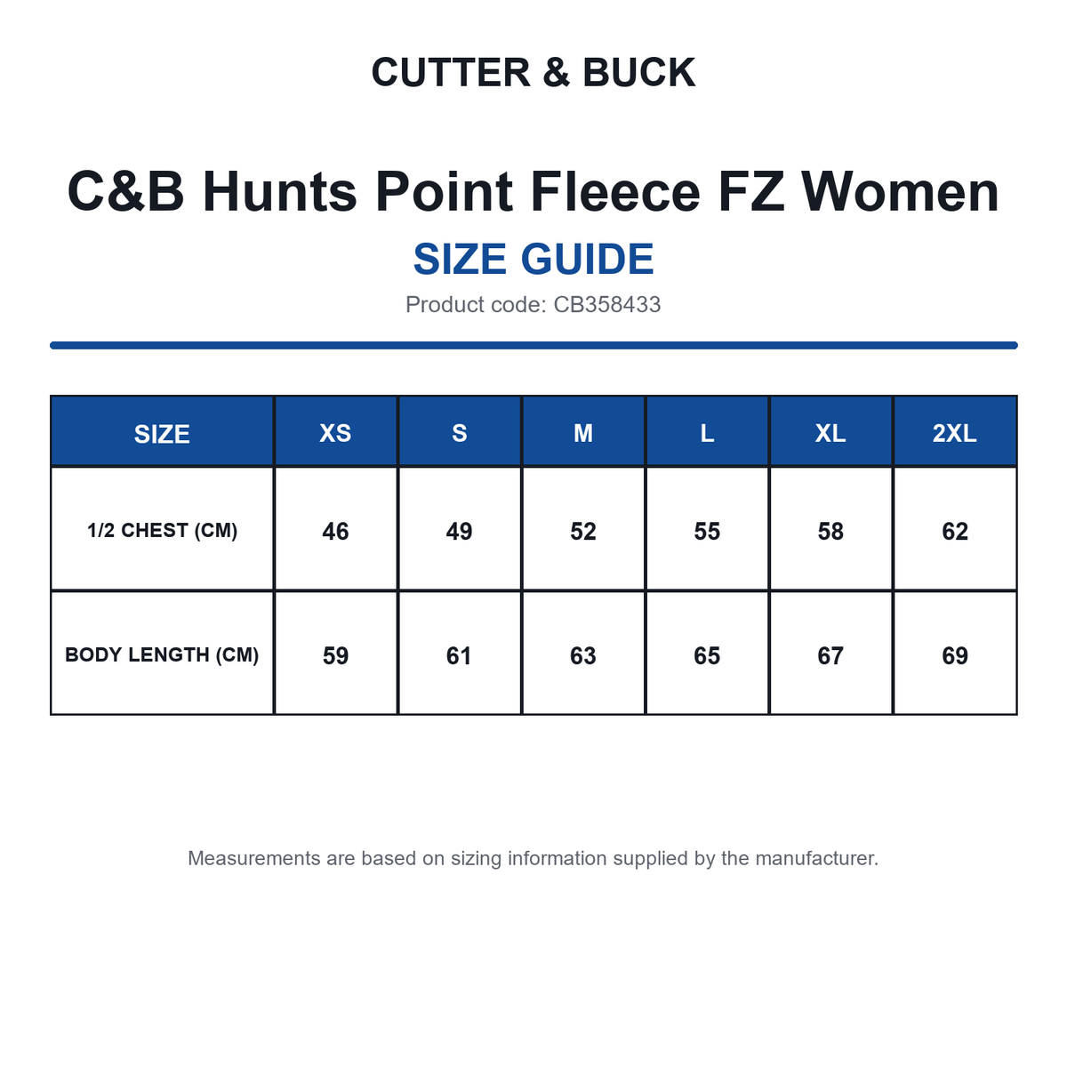 CB358433 C&B Hunts Point Fleece FZ Women size guide (CB358433)