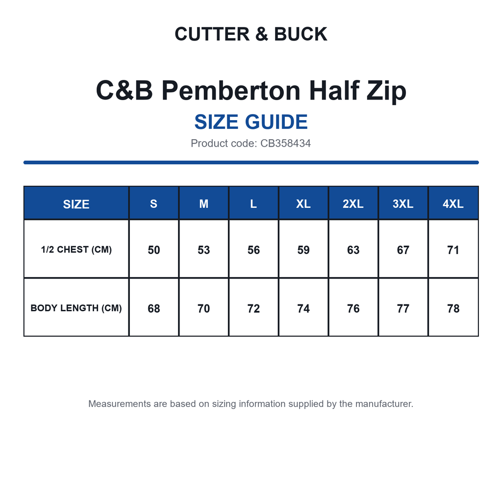 CB358434 C&B Pemberton Half Zip size guide (CB358434)