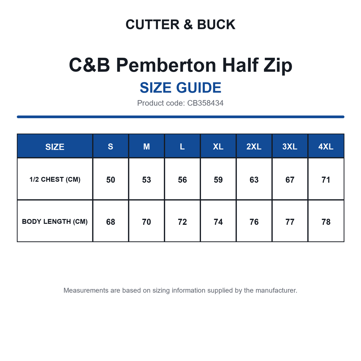 CB358434 C&B Pemberton Half Zip size guide (CB358434)
