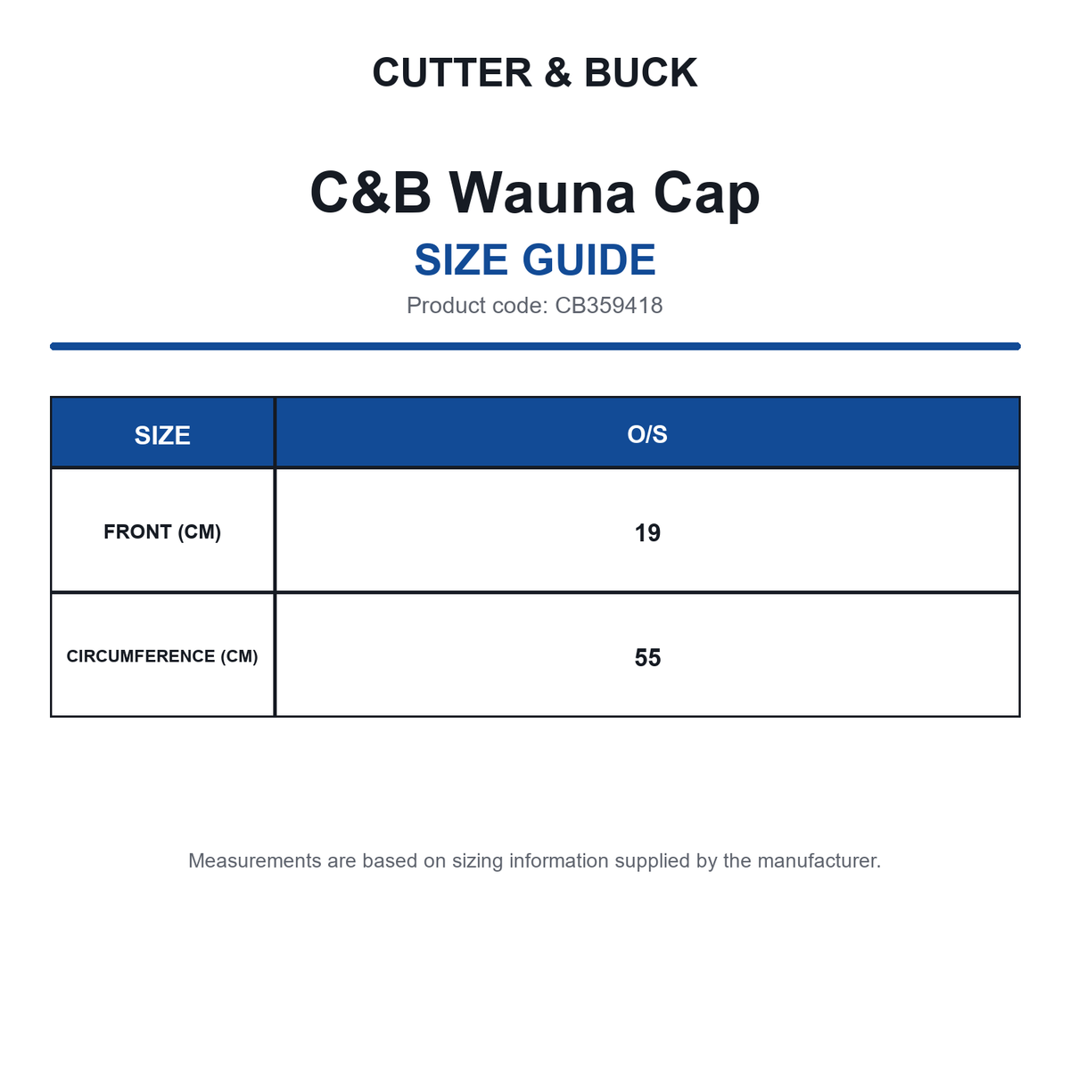 CB359418 C&B Wauna Cap size guide (CB359418)