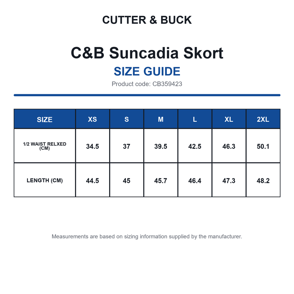 CB359423 C&B Suncadia Skort size guide (CB359423)