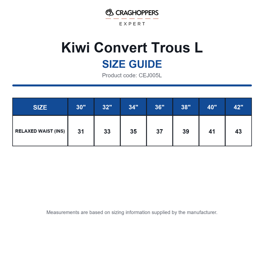 CEJ005L Craghoppers Expert Kiwi Convert Trous L size guide (CEJ005L)