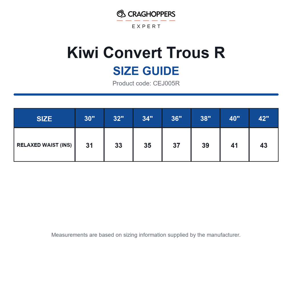 CEJ005R Craghoppers Expert Kiwi Convert Trous R size guide (CEJ005R)