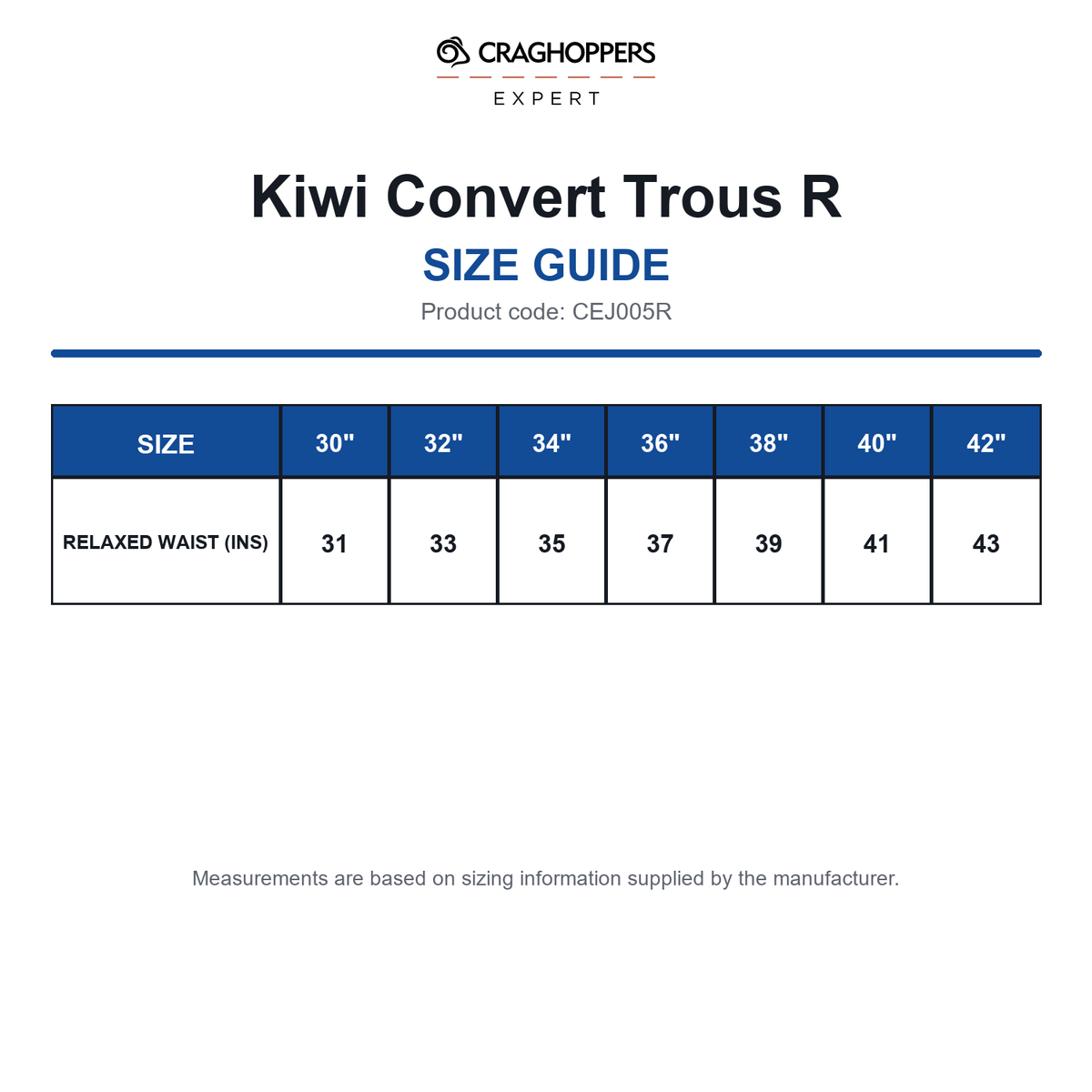 CEJ005R Craghoppers Expert Kiwi Convert Trous R size guide (CEJ005R)
