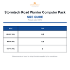 CMT-3 Stormtech Road Warrior Computer Pack size guide (CMT-3)
