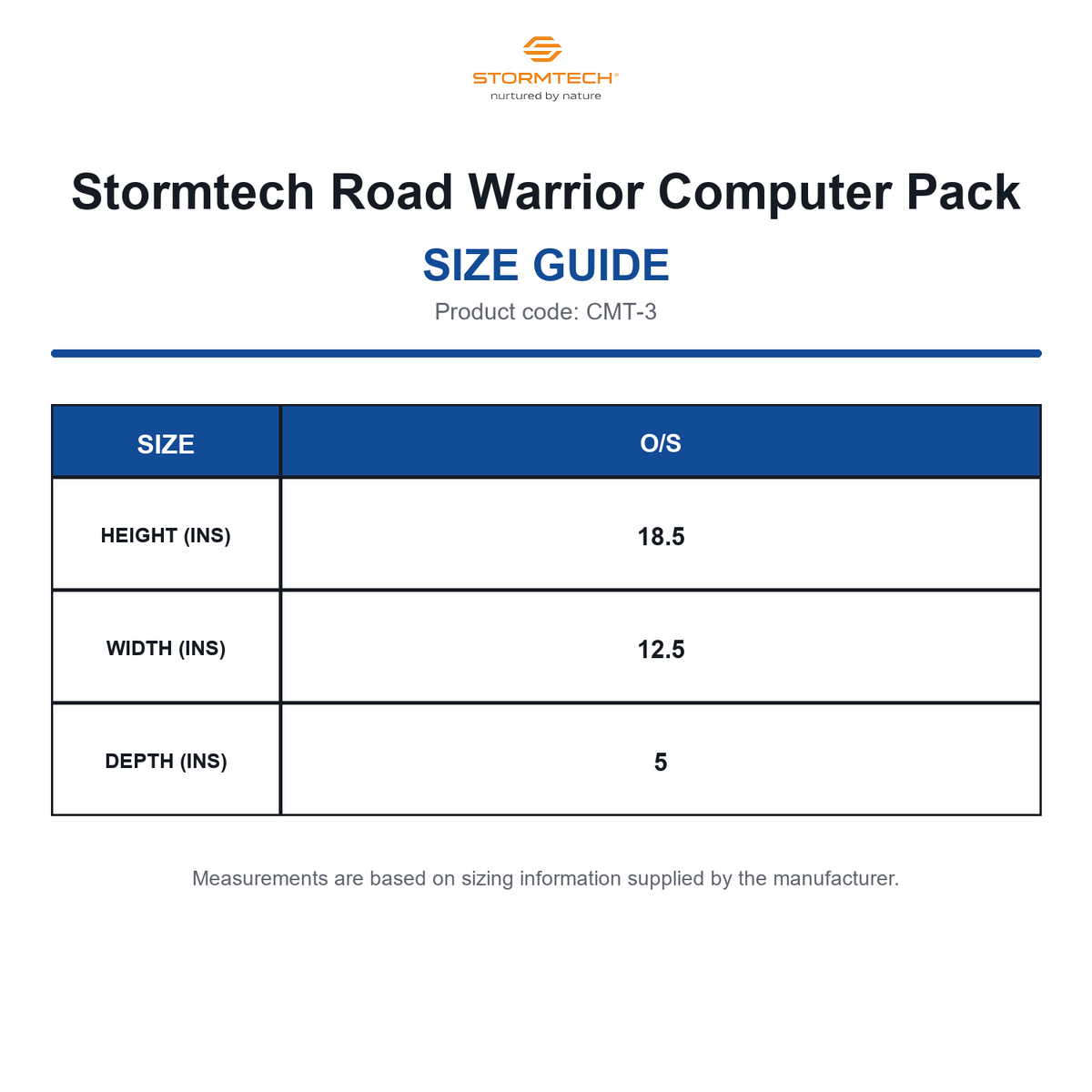 CMT-3 Stormtech Road Warrior Computer Pack size guide (CMT-3)