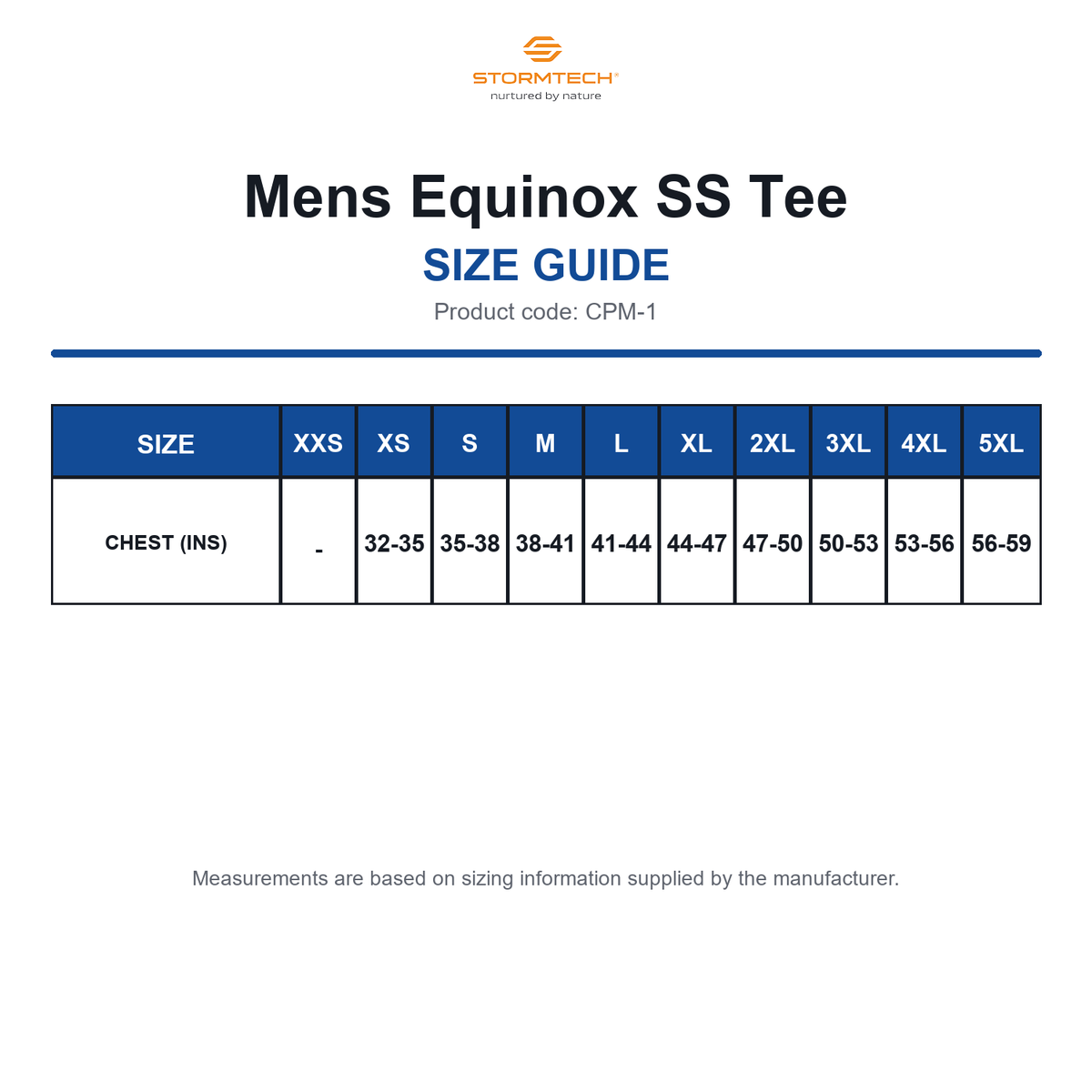 CPM-1 Stormtech Mens Equinox SS Tee size guide (CPM-1)