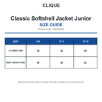 CQ0200909 Clique Classic Softshell Jacket Junior size guide (CQ0200909)