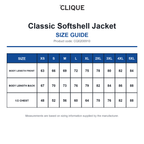 CQ0200910 Clique Classic Softshell Jacket size guide (CQ0200910)