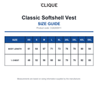 CQ0200911 Clique Classic Softshell Vest size guide (CQ0200911)