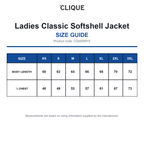 CQ0200915 Clique Ladies Classic Softshell Jacket size guide (CQ0200915)