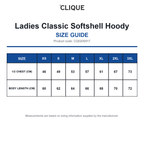 CQ0200917 Clique Ladies Classic Softshell Hoody size guide (CQ0200917)
