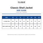 CQ0200923 Clique Classic Shell Jacket size guide (CQ0200923)
