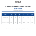 CQ0200924 Clique Ladies Classic Shell Jacket size guide (CQ0200924)