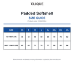 CQ0200954 Clique Padded Softshell size guide (CQ0200954)