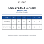 CQ0200957 Clique Ladies Padded Softshell size guide (CQ0200957)