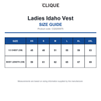 CQ0200975 Clique Ladies Idaho Vest size guide (CQ0200975)
