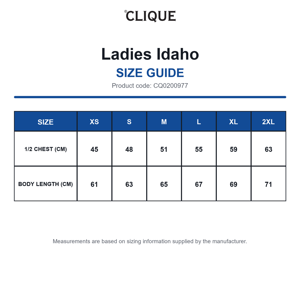 CQ0200977 Clique Ladies Idaho size guide (CQ0200977)