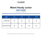 CQ0201021 Clique Miami Hoody Junior size guide (CQ0201021)