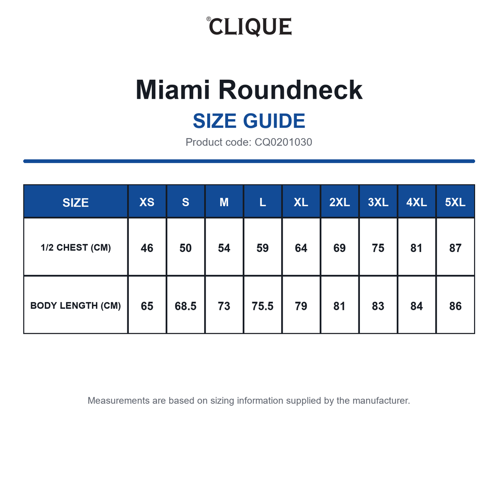 CQ0201030 Clique Miami Roundneck size guide (CQ0201030)
