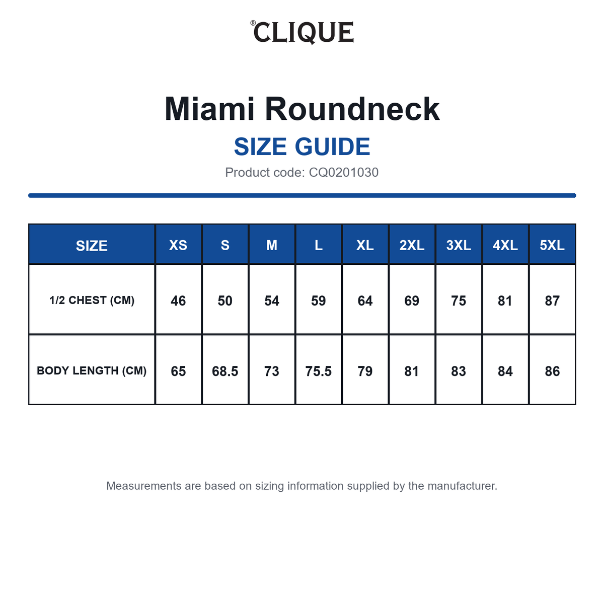 CQ0201030 Clique Miami Roundneck size guide (CQ0201030)