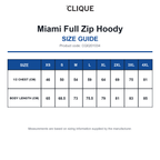 CQ0201034 Clique Miami Full Zip Hoody size guide (CQ0201034)