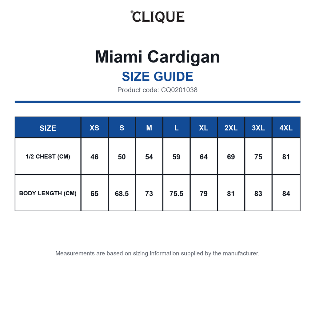 CQ0201038 Clique Miami Cardigan size guide (CQ0201038)