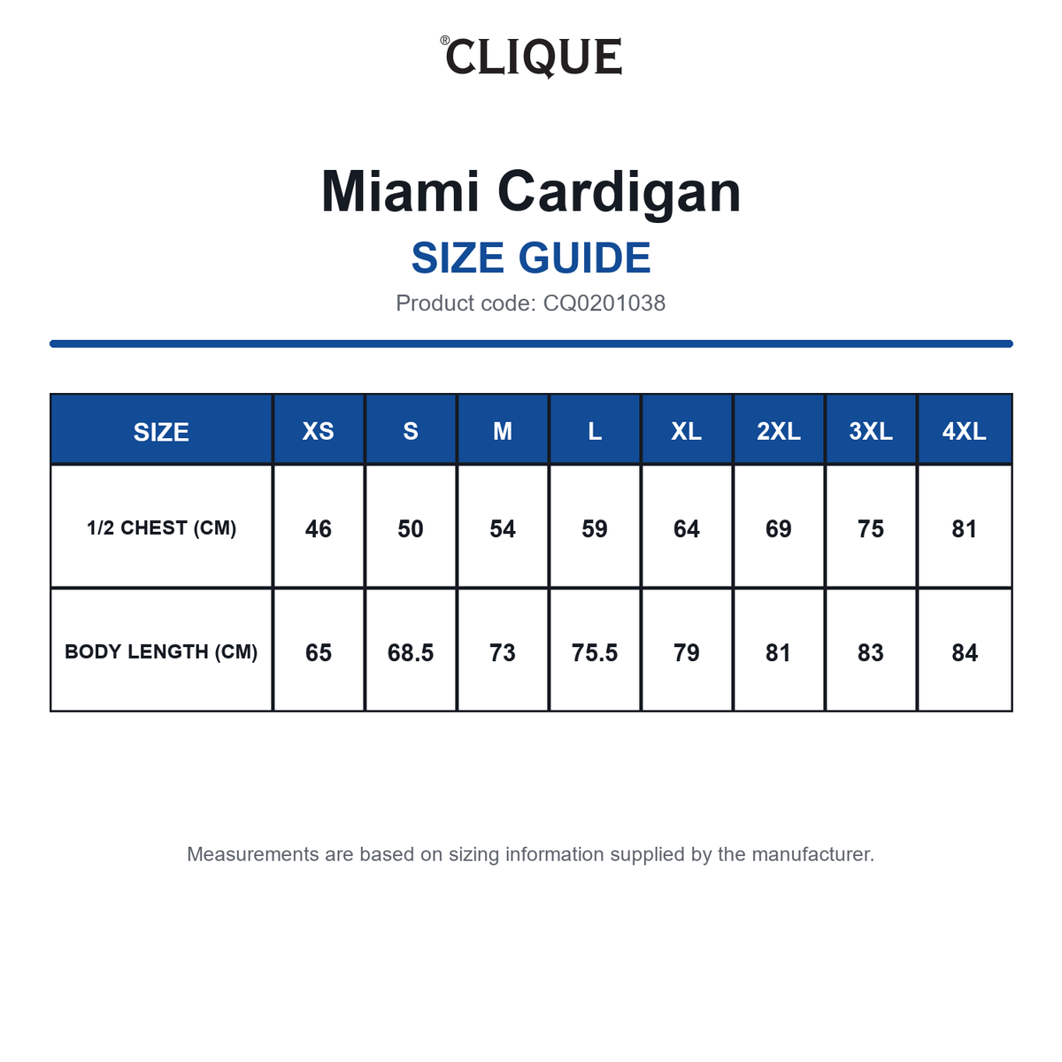CQ0201038 Clique Miami Cardigan size guide (CQ0201038)