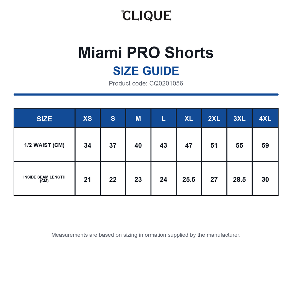 CQ0201056 Clique Miami PRO Shorts size guide (CQ0201056)