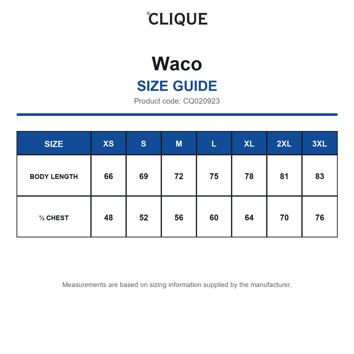 CQ020923 Clique Waco size guide (CQ020923)