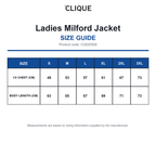 CQ020928 Clique Ladies Milford Jacket size guide (CQ020928)