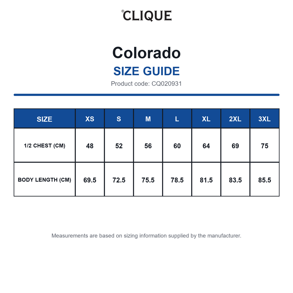 CQ020931 Clique Colorado size guide (CQ020931)