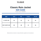 CQ020939 Clique Classic Rain Jacket size guide (CQ020939)