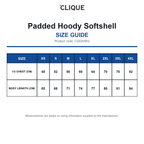 CQ020952 Clique Padded Hoody Softshell size guide (CQ020952)
