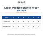 CQ020953 Clique Ladies Padded Softshell Hoody size guide (CQ020953)