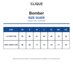 CQ020955 Clique Bomber size guide (CQ020955)