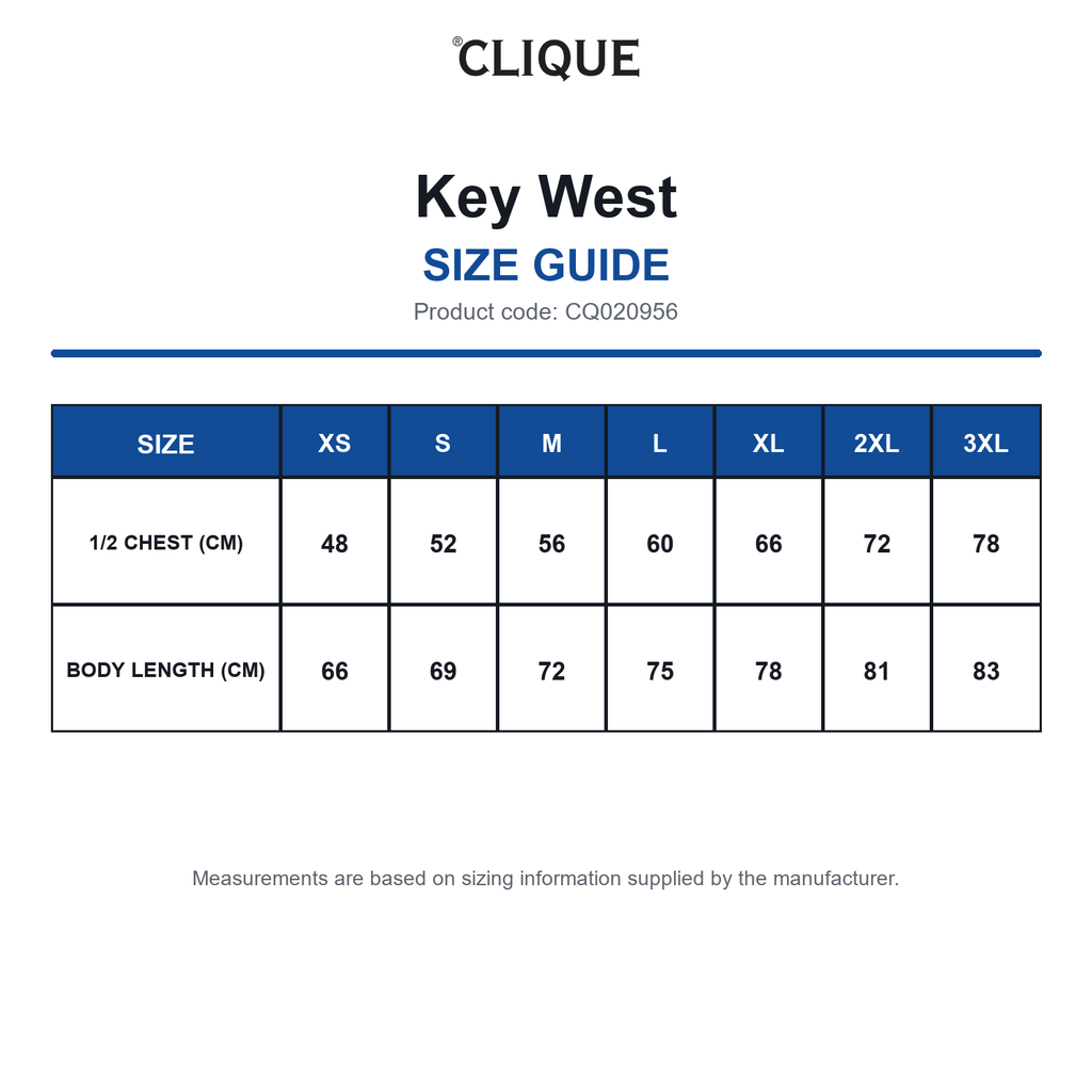 CQ020956 Clique Key West size guide (CQ020956)