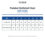 CQ020958 Clique Padded Softshell Vest size guide (CQ020958)