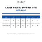 CQ020959 Clique Ladies Padded Softshell Vest size guide (CQ020959)