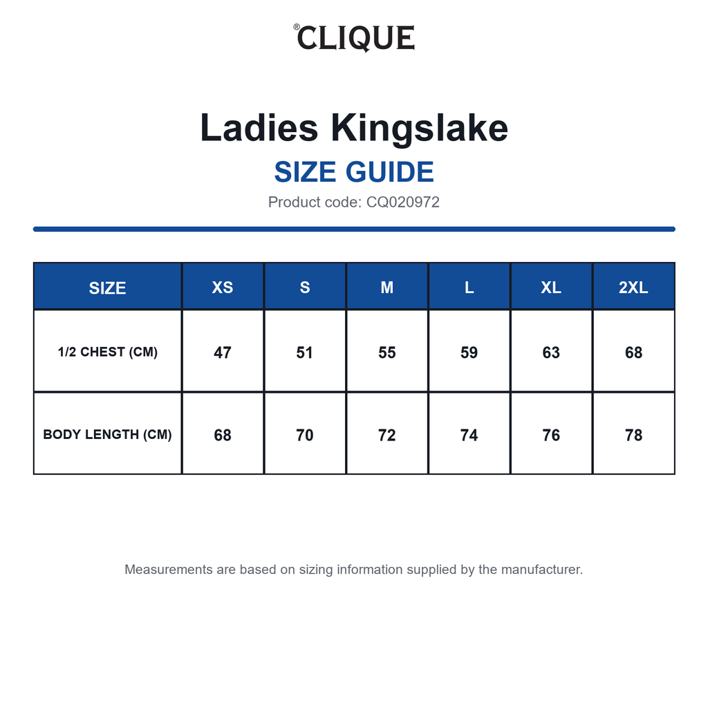CQ020972 Clique Ladies Kingslake size guide (CQ020972)