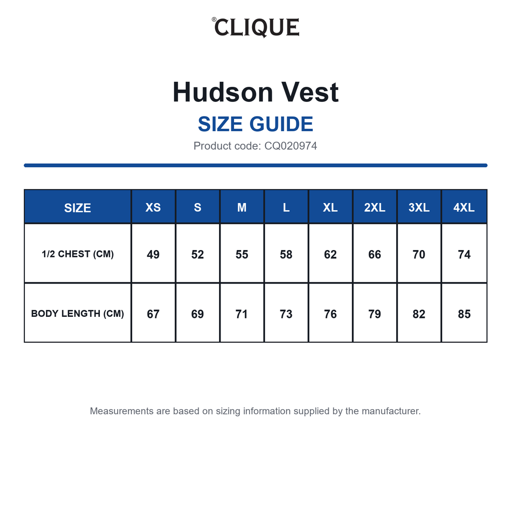 CQ020974 Clique Hudson Vest size guide (CQ020974)