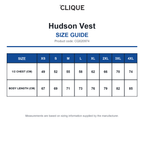 CQ020974 Clique Hudson Vest size guide (CQ020974)