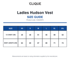 CQ020975 Clique Ladies Hudson Vest size guide (CQ020975)