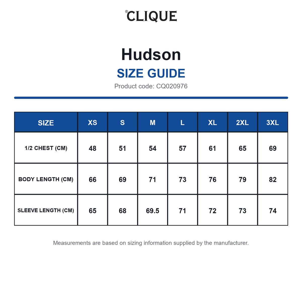 CQ020976 Clique Hudson size guide (CQ020976)