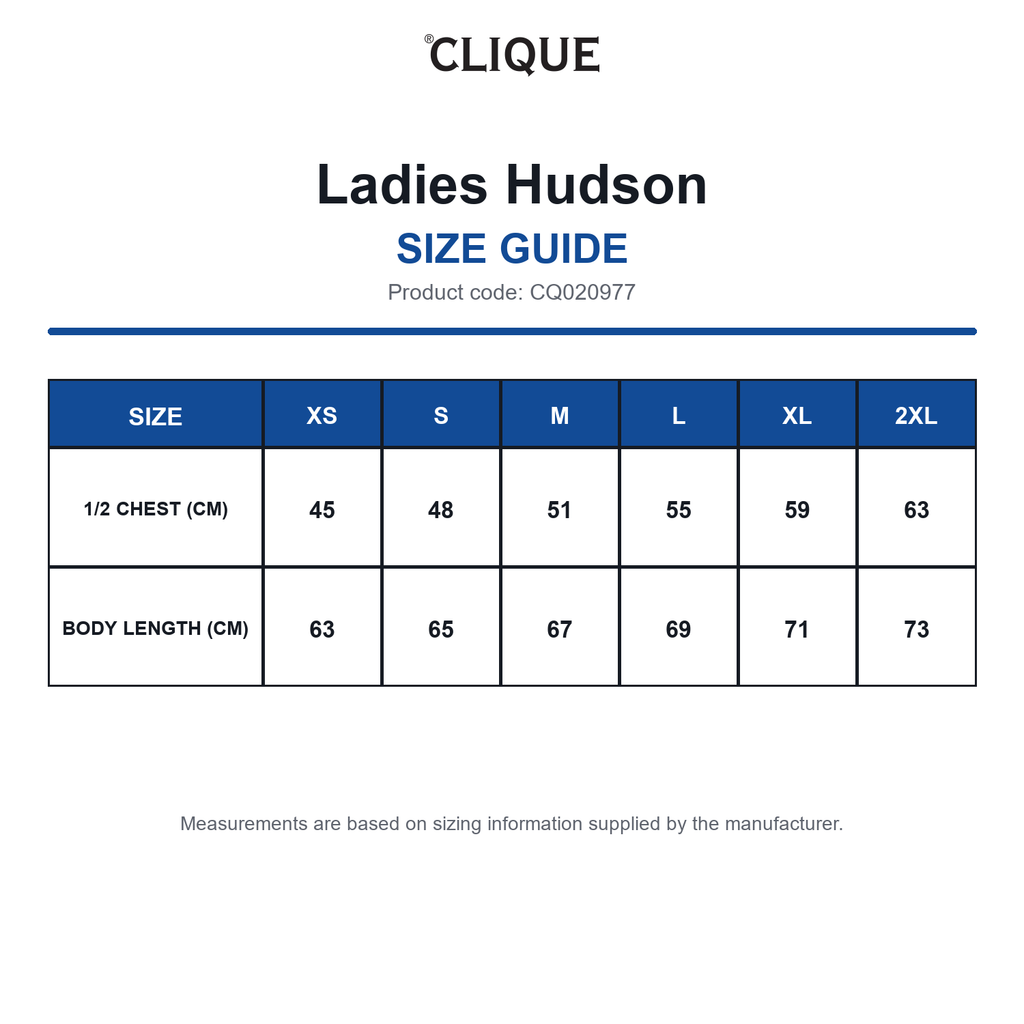 CQ020977 Clique Ladies Hudson size guide (CQ020977)