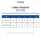 CQ020981 Clique Ladies Grayland size guide (CQ020981)