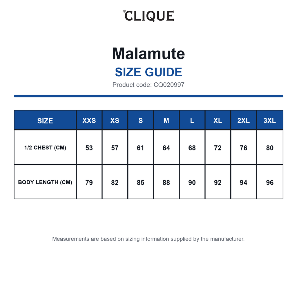 CQ020997 Clique Malamute size guide (CQ020997)