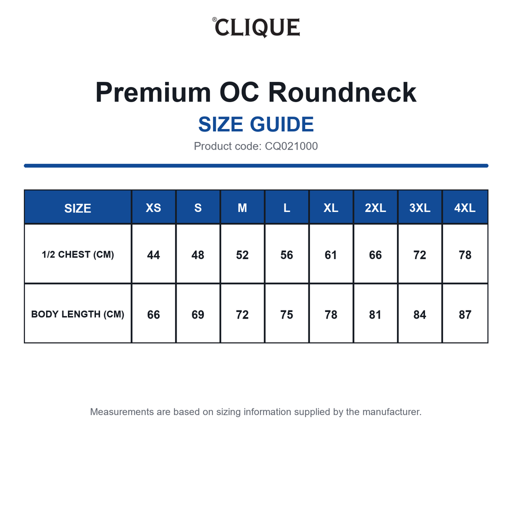 CQ021000 Clique Premium OC Roundneck size guide (CQ021000)